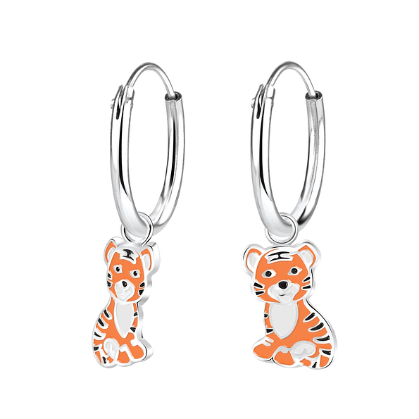 Silver Tiger Charm Hoop Earrings - 7132 Silver Tiger Charm Hoop Earrings - 7132