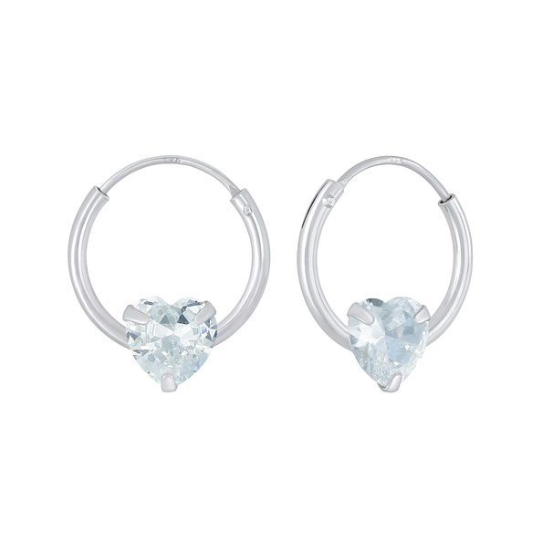 Silver Heart Cubic Zirconia Hoop Earrings - 5686