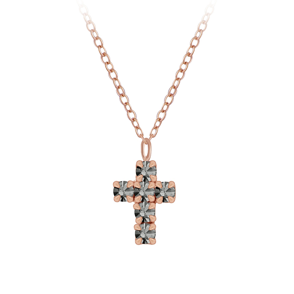 Silver Cross Crystal Necklace - 5254