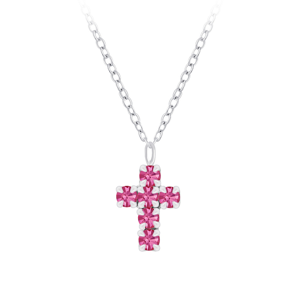 Silver Cross Crystal Necklace - 5250