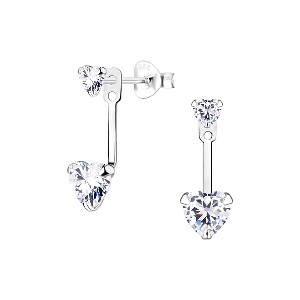 Silver Double Heart Ear Jacket - 6189