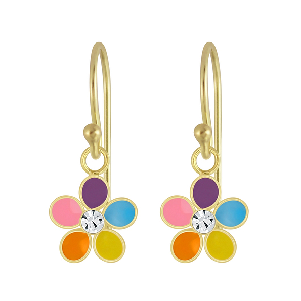 Silver Flower Crystal Earrings - 4658