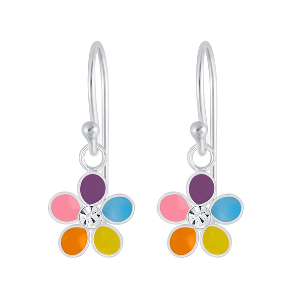 Silver Flower Crystal Earrings - 4657