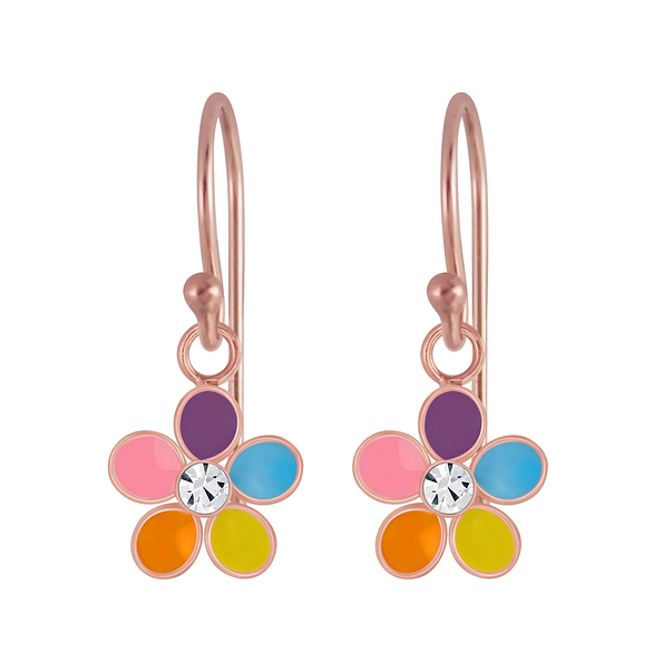 Silver Flower Crystal Earrings - 4659