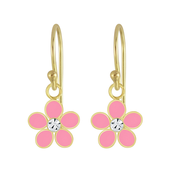 Silver Flower Crystal Earrings - 4654