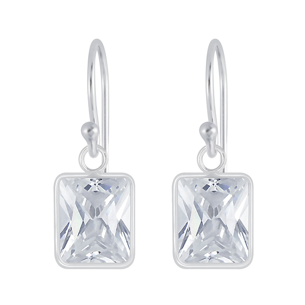 6x8mm Baguette Cubic Zirconia Silver Earrings - 5544