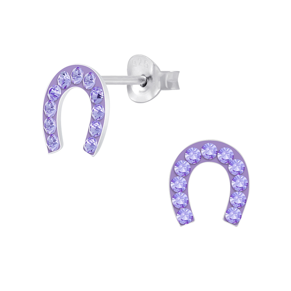 Silver Horseshoe Crystal Stud Earrings - 6166