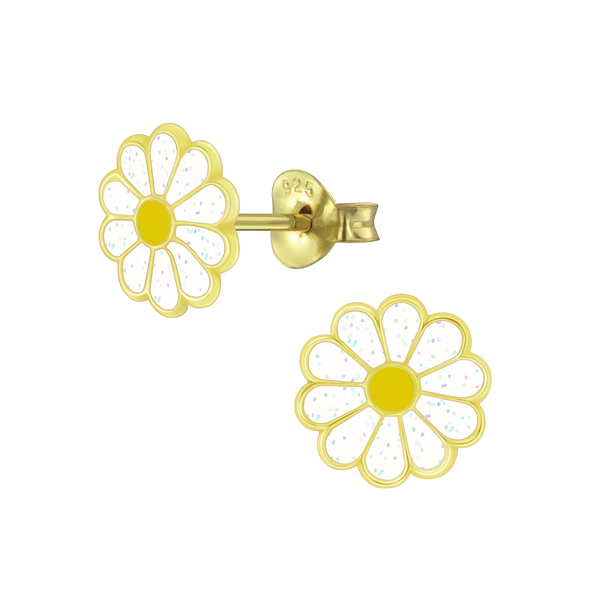Silver Daisy Flower Stud Earrings - 6016