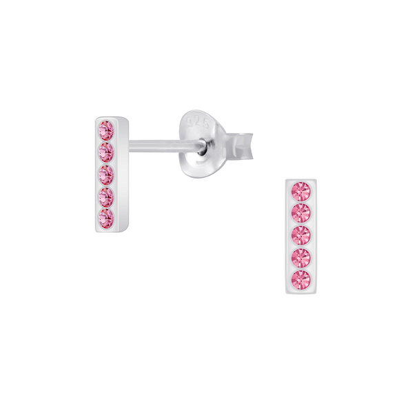 Silver Bar Crystal Stud Earrings - 5650