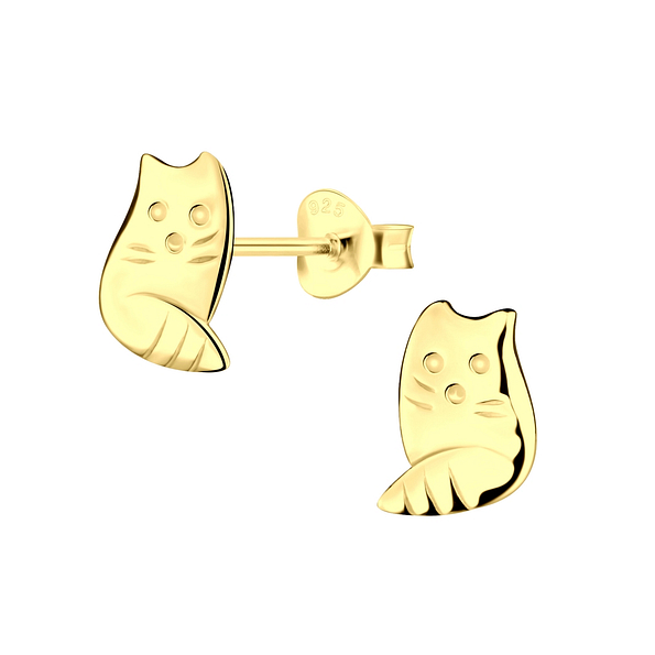 Silver Cat Stud Earrings - 5270