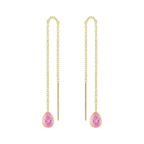 4X6 Pear Cubic Zirconia Silver Thread Through Earrings - 6505