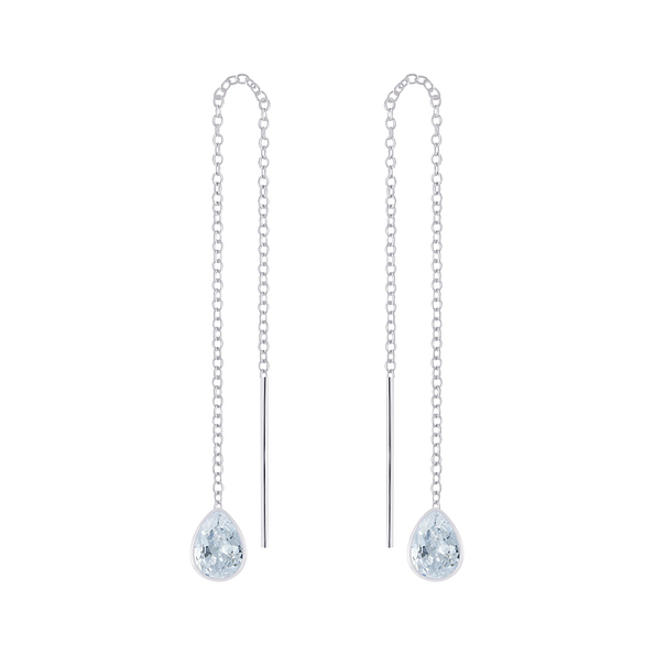4X6 Pear Cubic Zirconia Silver Thread Through Earrings - 4671