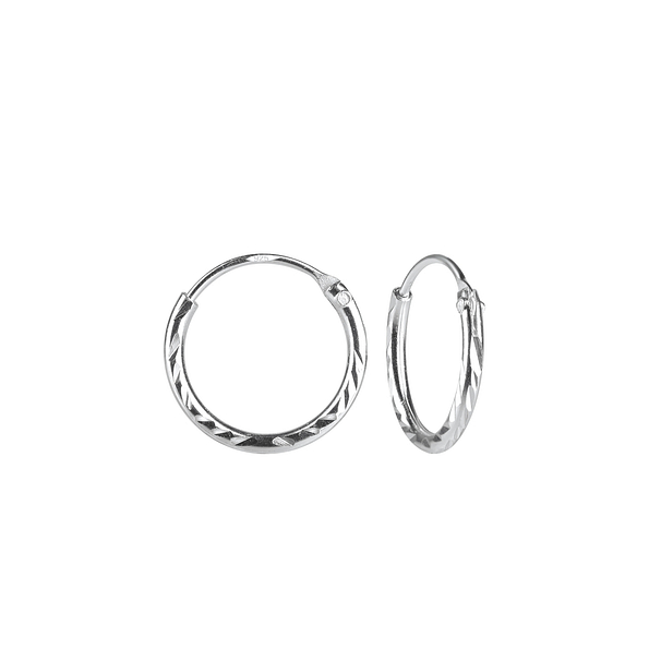 12mm Silver Diamond Cut Hoop Earrings - 6138