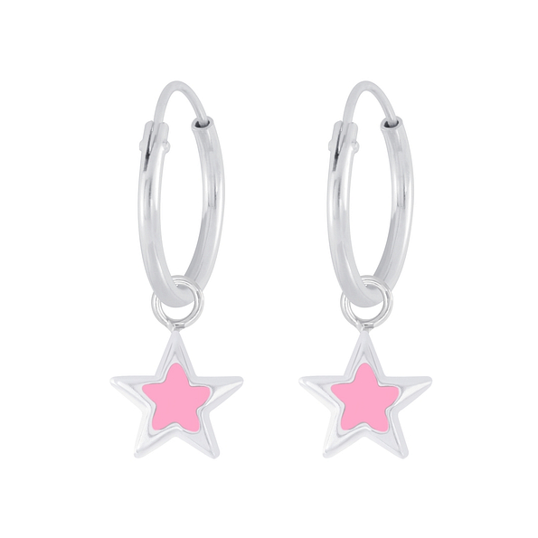 Silver Star Charm Hoop Earrings - 5896 Silver Star Charm Hoop Earrings - 5896
