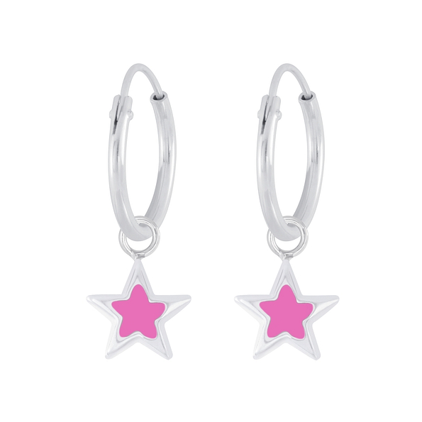 Silver Star Charm Hoop Earrings - 5902