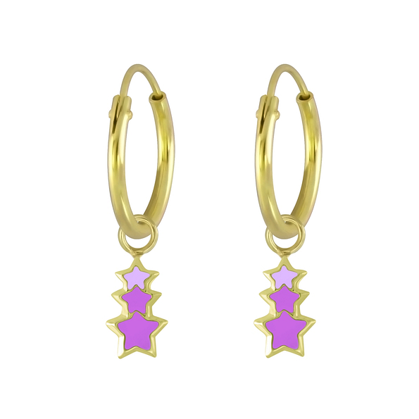 Silver Star Charm Hoop Earrings - 6004 Silver Star Charm Hoop Earrings - 6004