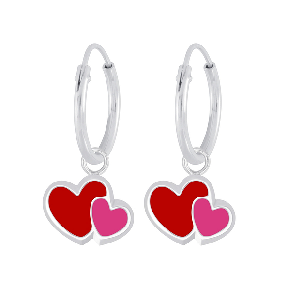 Silver Heart Charm Hoop Earrings - 5942