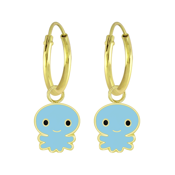 Silver Octopus Charm Hoop Earrings - 5924 Silver Octopus Charm Hoop Earrings - 5924