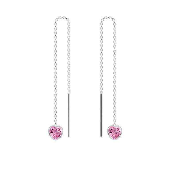 4mm Heart Cubic Zirconia Silver Thread Through Earrings - 4599