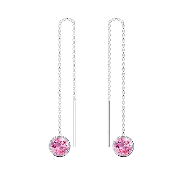 6mm Round Cubic Zirconia Silver Thread Through Earrings - 4677