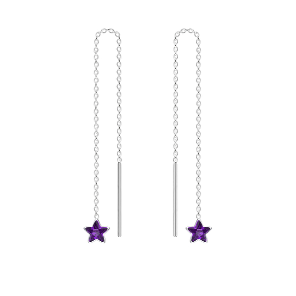 4mm Star Cubic Zirconia Silver Thread Through Earrings - 4598