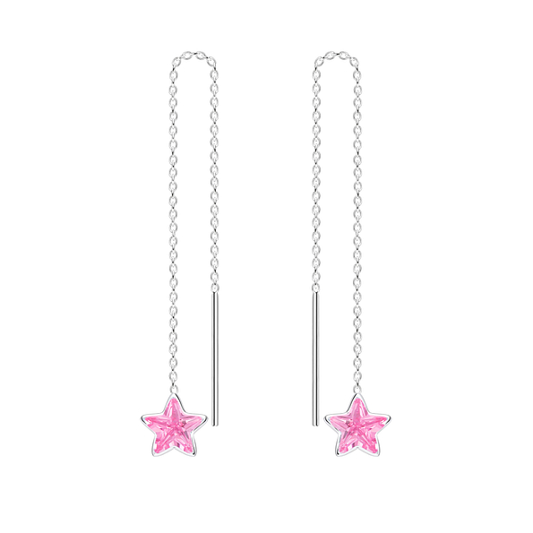 6mm Star Cubic Zirconia Silver Thread Through Earrings - 6492