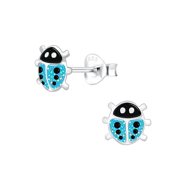 Silver Ladybug Stud Earrings - 5438