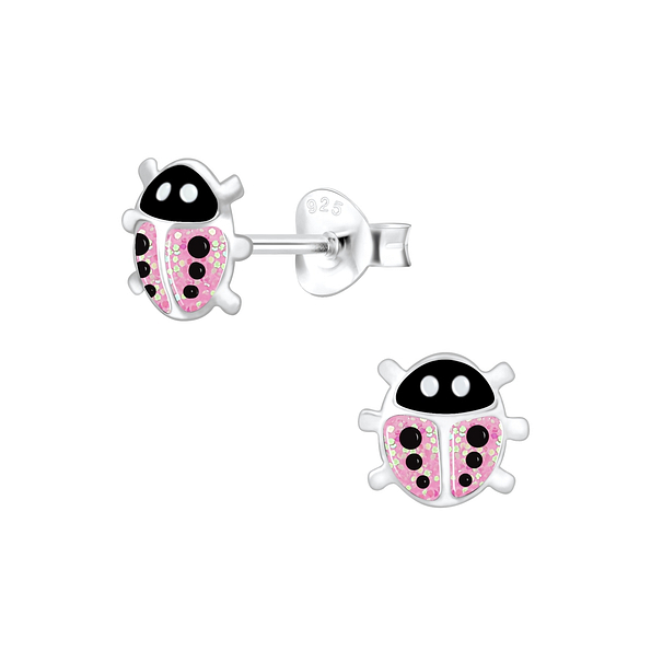 Silver Ladybug Stud Earrings - 5435