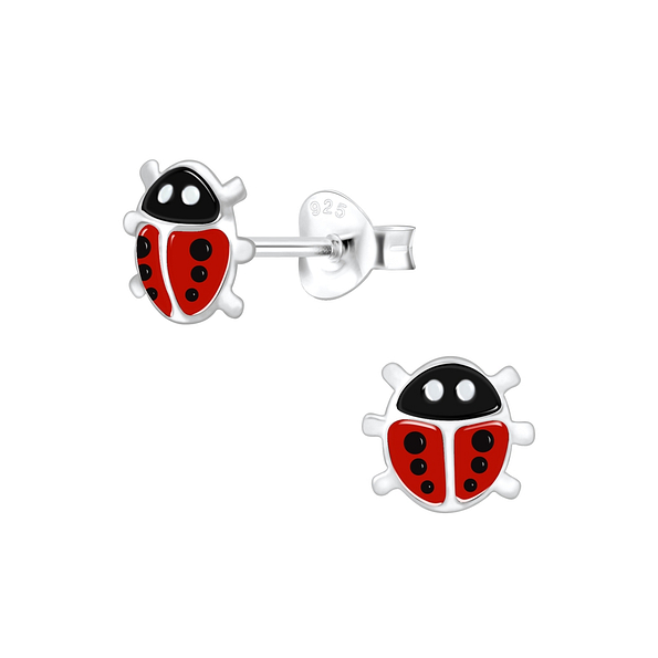Silver Ladybug Stud Earrings - 1554