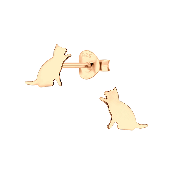 Silver Cat Stud Earrings - 6448