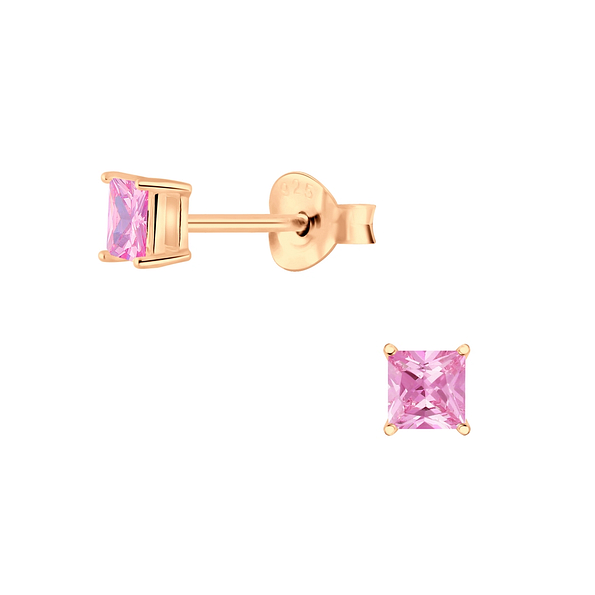 3mm Square Cubic Zirconia Silver Stud Earrings - 6366