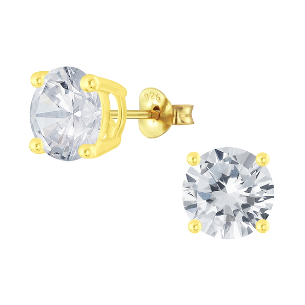 8mm Round Cubic Zirconia Silver Stud Earrings - 5311
