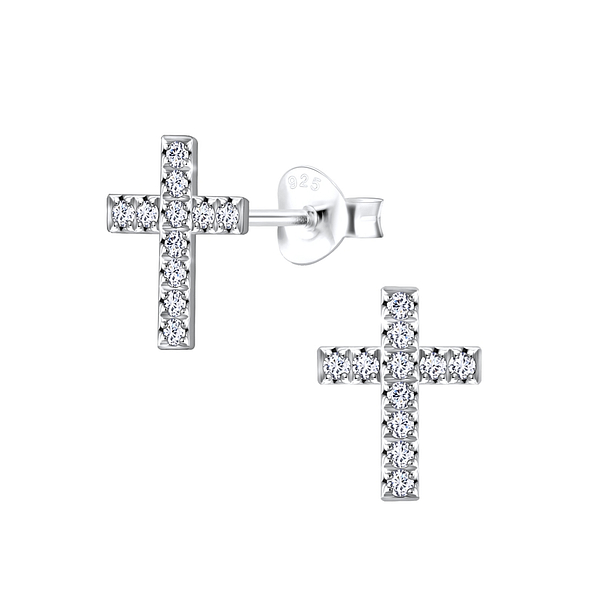 Silver Cross Cubic Zirconia Stud Earring - 5138