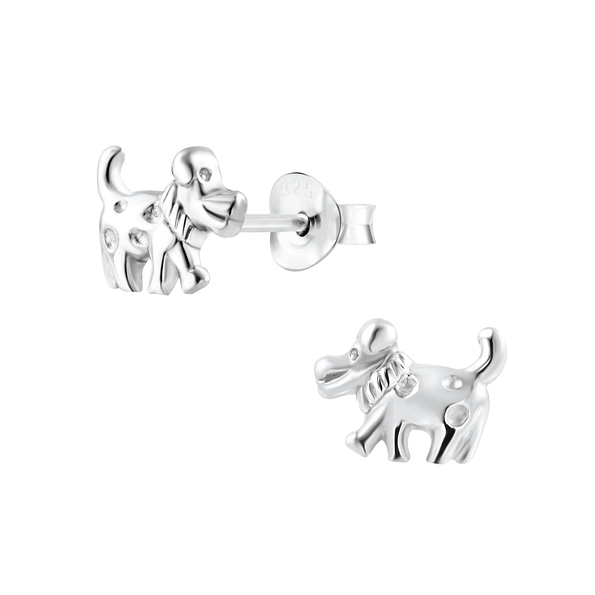 Silver Dog Stud Earrings - 6418