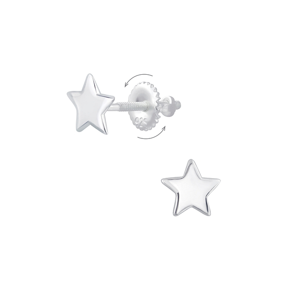 Silver Star Screw Back Earrings - 6281