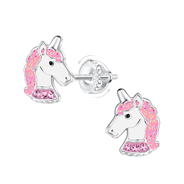 Silver Unicorn Screw Back Earrings - 6279