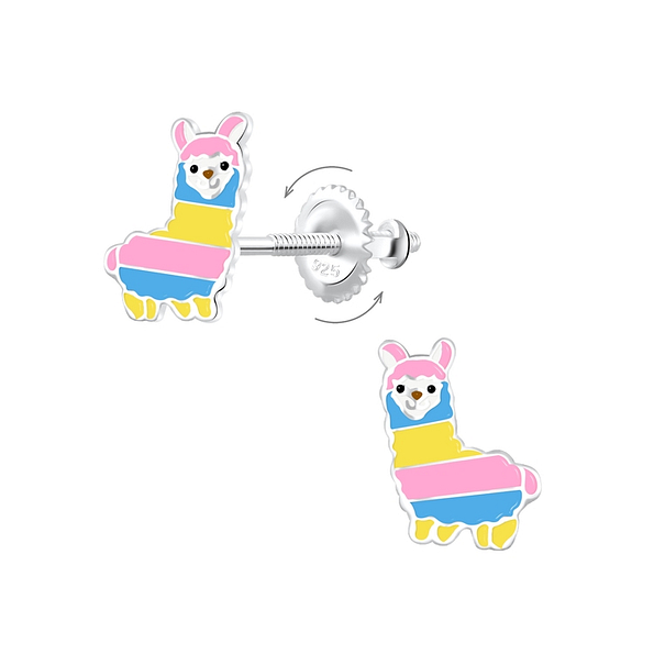 Silver Alpaca Screw Back Earrings - 6277