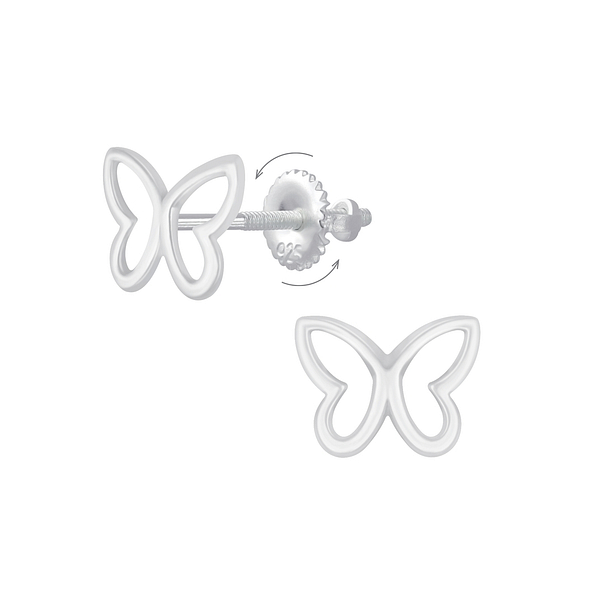 Silver Butterfly Screw Back Earrings - 6236 Silver Butterfly Screw Back Earrings - 6236