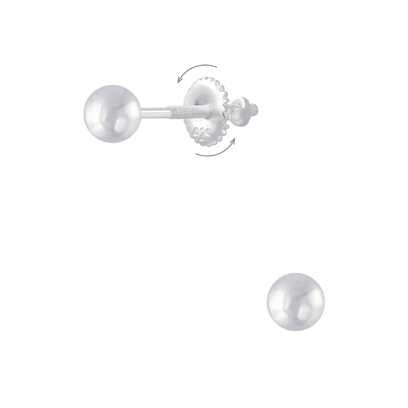 4mm Silver Ball Screw Back Earrings - 6343 4mm Silver Ball Screw Back Earrings - 6343