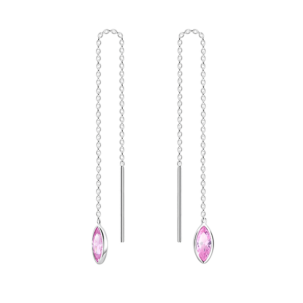 3X6 Marquise Cubic Zirconia Silver Thread Through Earrings - 6504