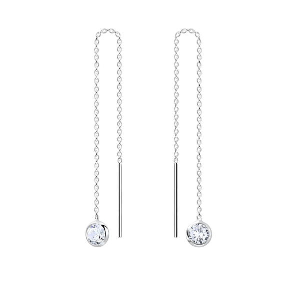 4mm Round Cubic Zirconia Silver Thread Through Earrings - 4678