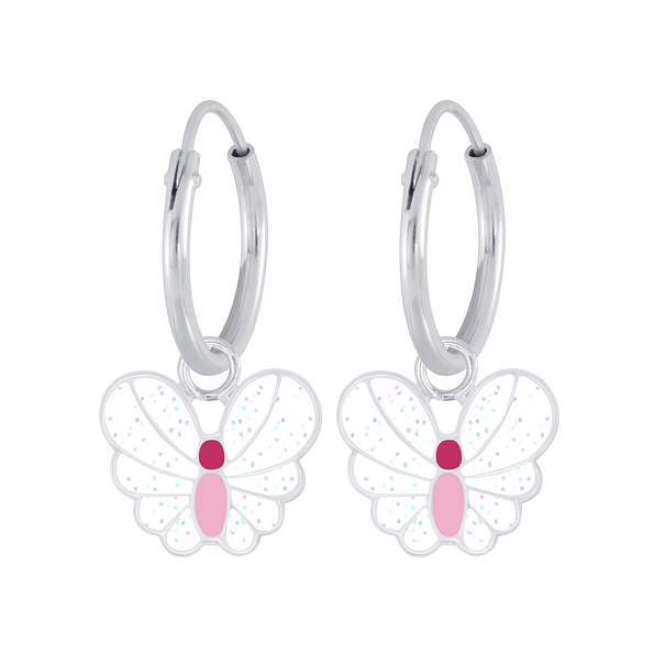 Silver Butterfly Charm Hoop Earrings - 6268