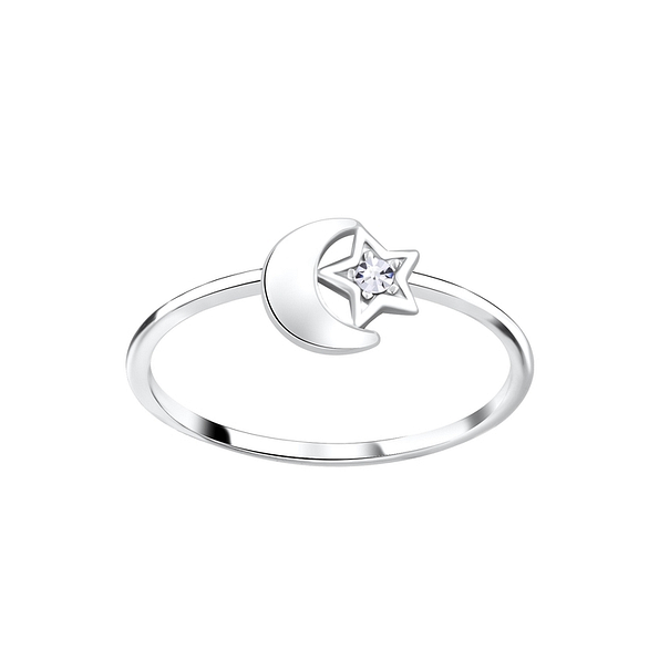 Silver Star Moon Crystal Ring - 5823