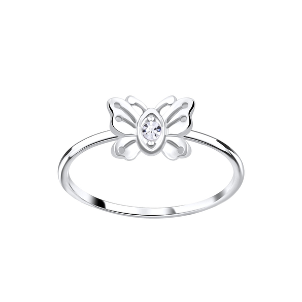 Silver Butterfly Crystal Ring - 5644