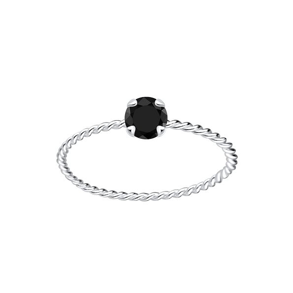 4mm Round Cubic Zirconia Silver Twisted Band Solitaire Ring - 4651