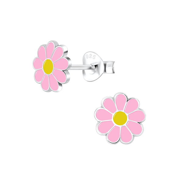 Silver Daisy Flower Stud Earrings - 6014