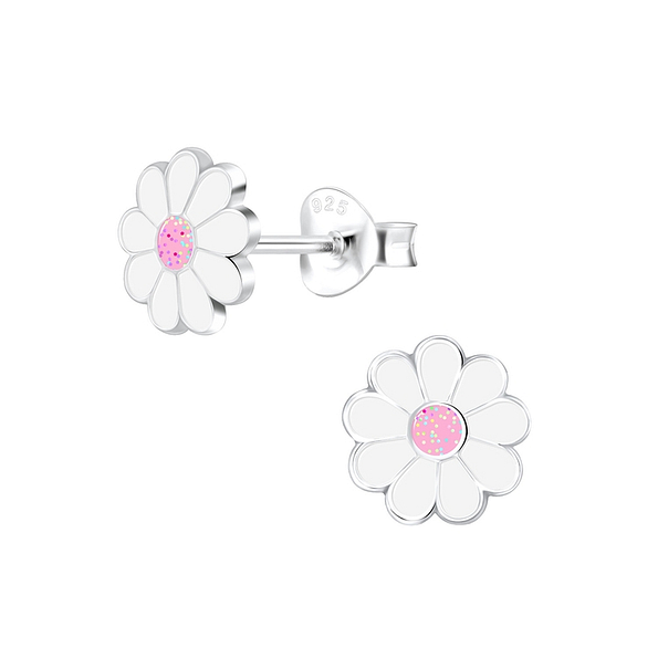 Silver Daisy Flower Stud Earrings - 6011