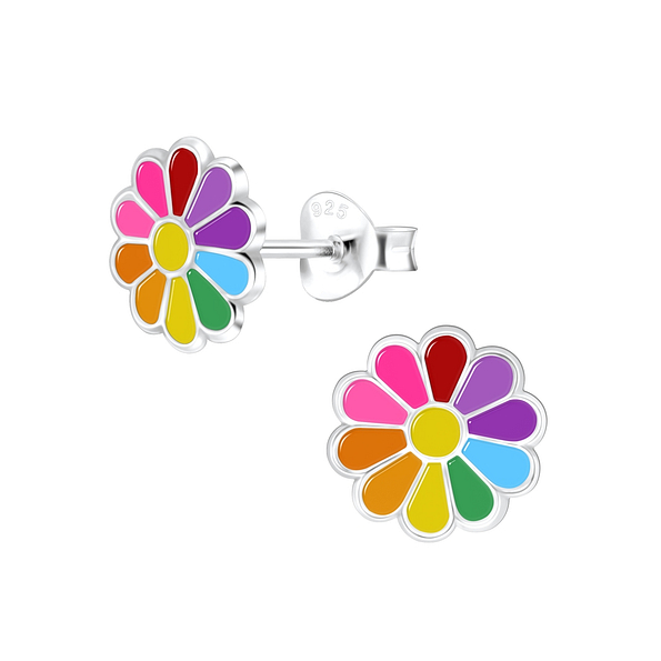 Silver Daisy Flower Stud Earrings - 6029
