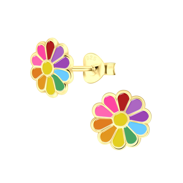 Silver Daisy Flower Stud Earrings - 6028