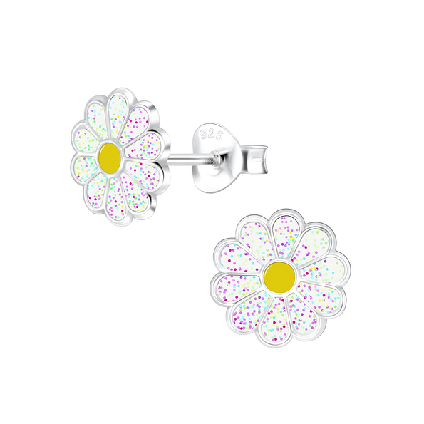 Silver Daisy Flower Stud Earrings - 6017